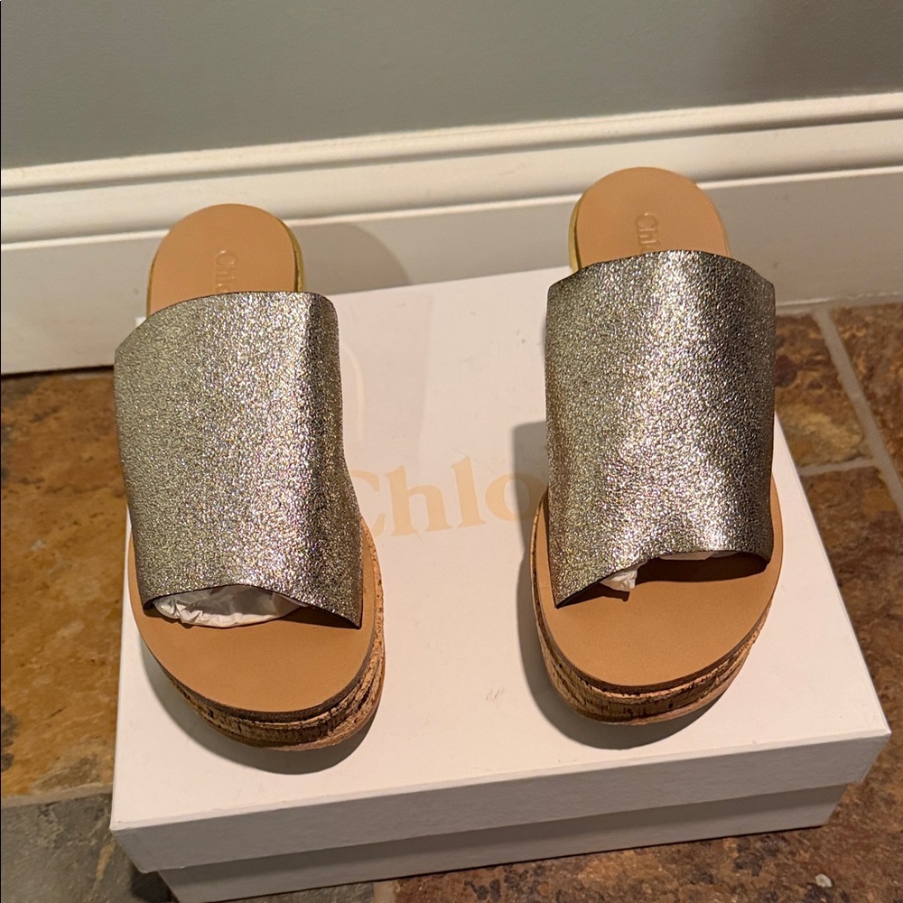 Chloe grey glitter wedge sandal